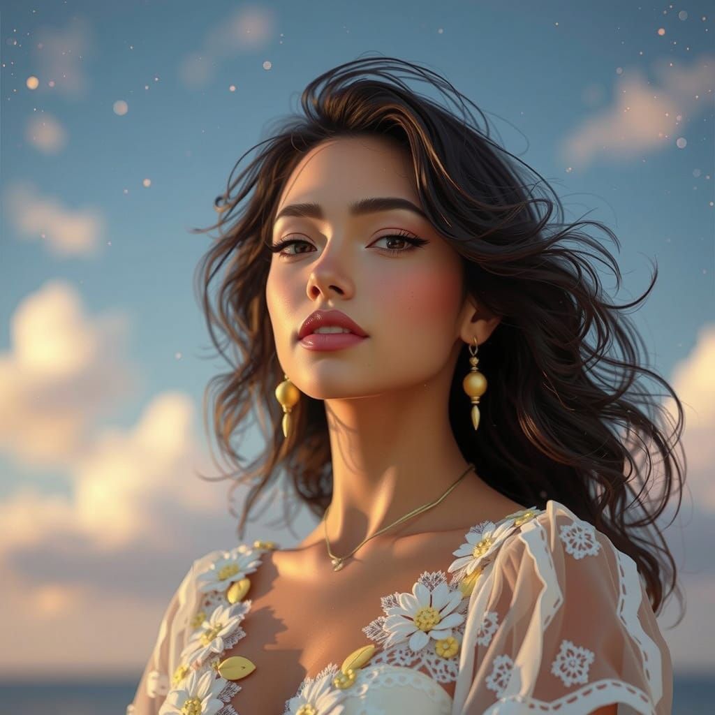 Young Woman in Tranquil Arboretum with Volumetric Lighting