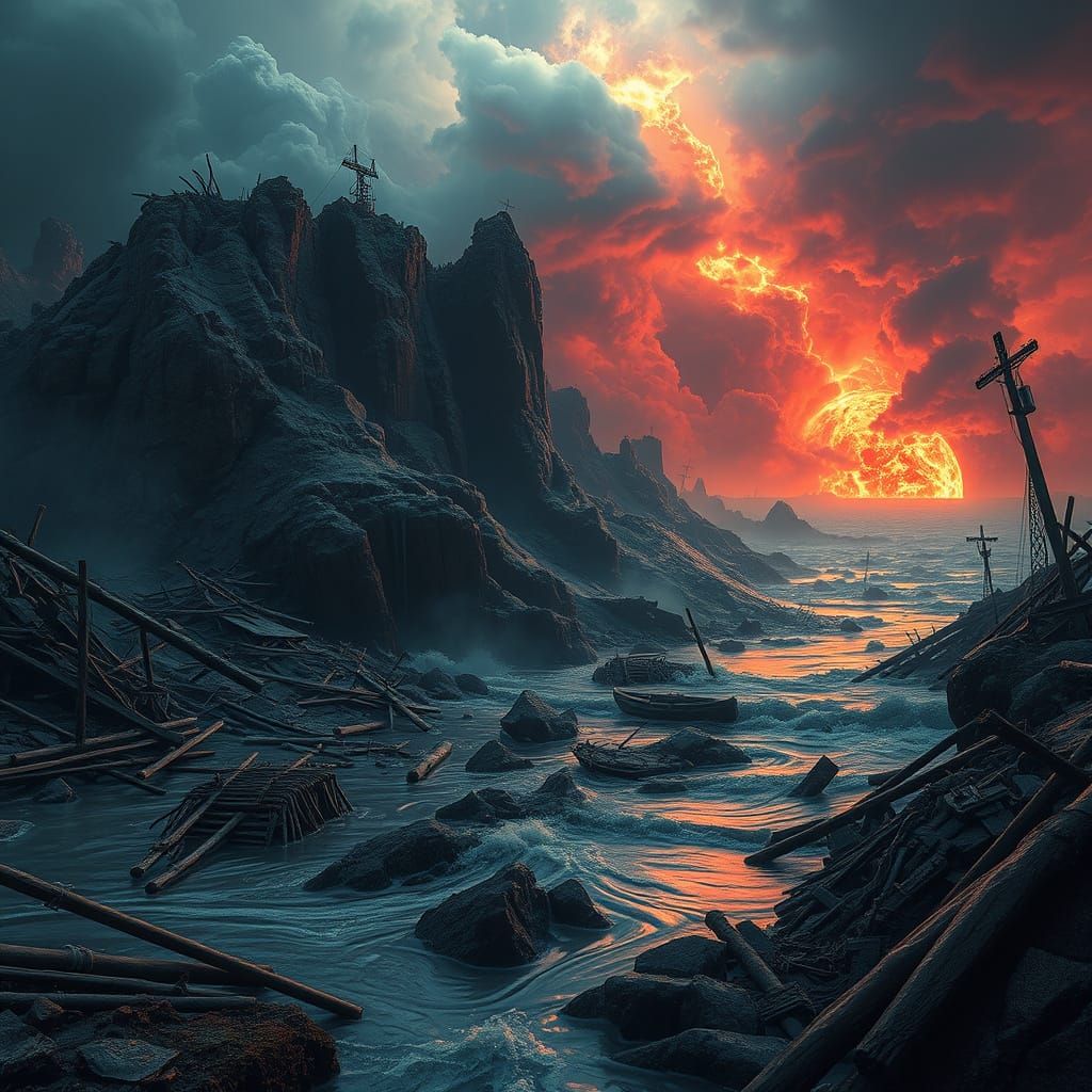 Dystopian Landscape with Storms in Cinematic Style