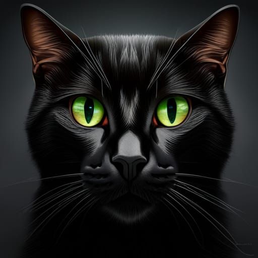 Black Cat with Iridescent Eyes, Digital Art