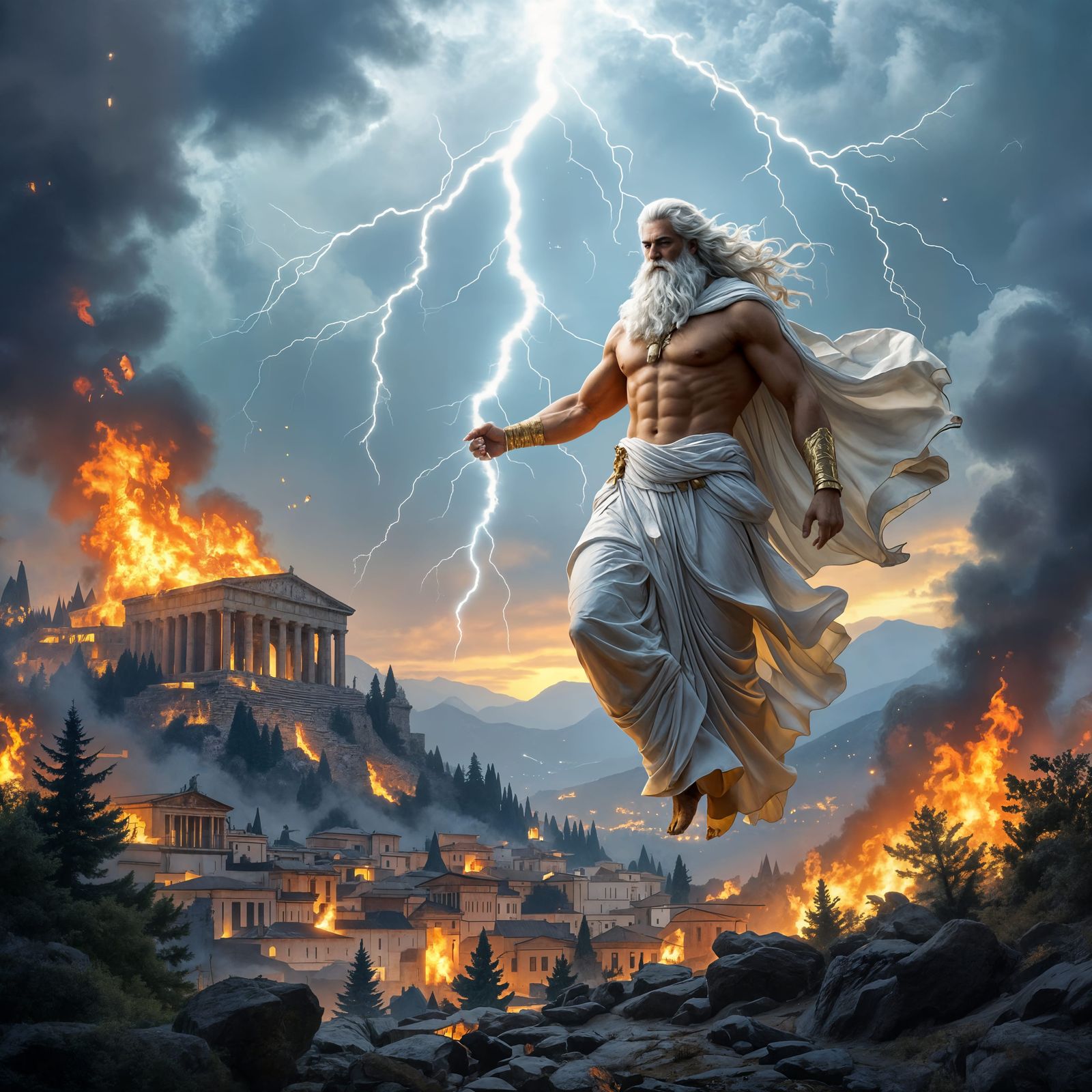 Wrath of Zeus Over Burning City