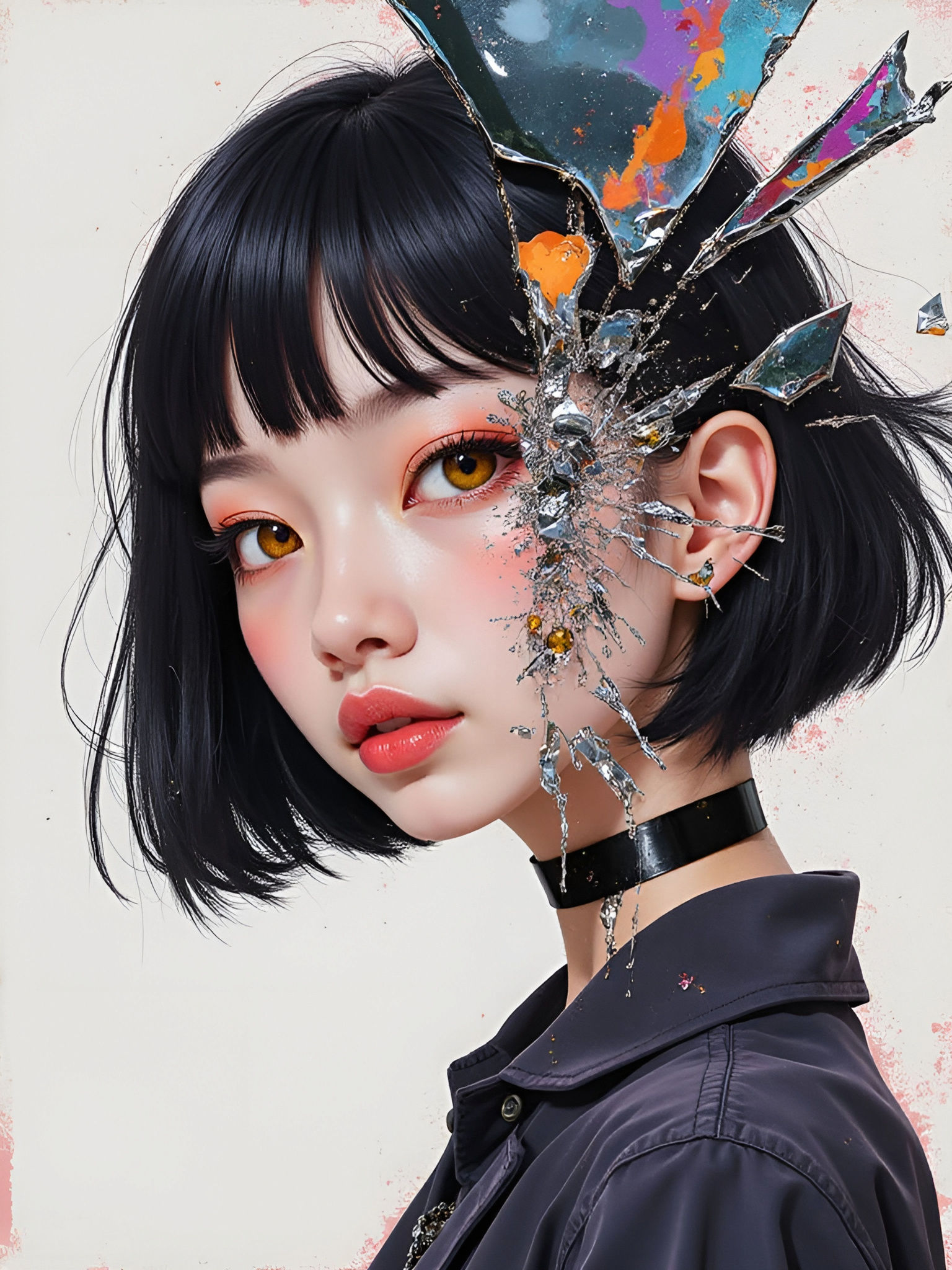 Shattered Mirror Portrait in Abstract Expressionist Style