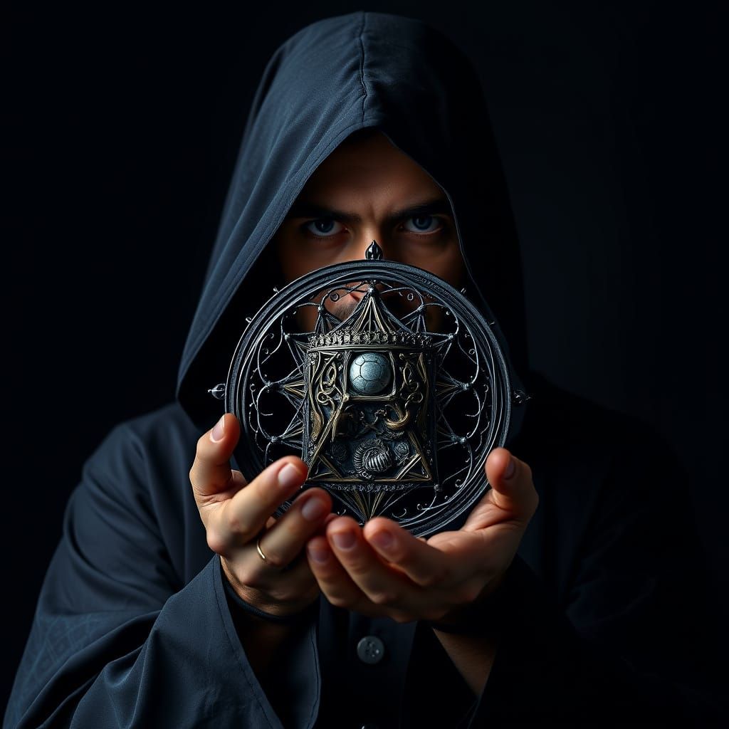 Arcane Portrait: Shadowed Figure with Magical Artifact
