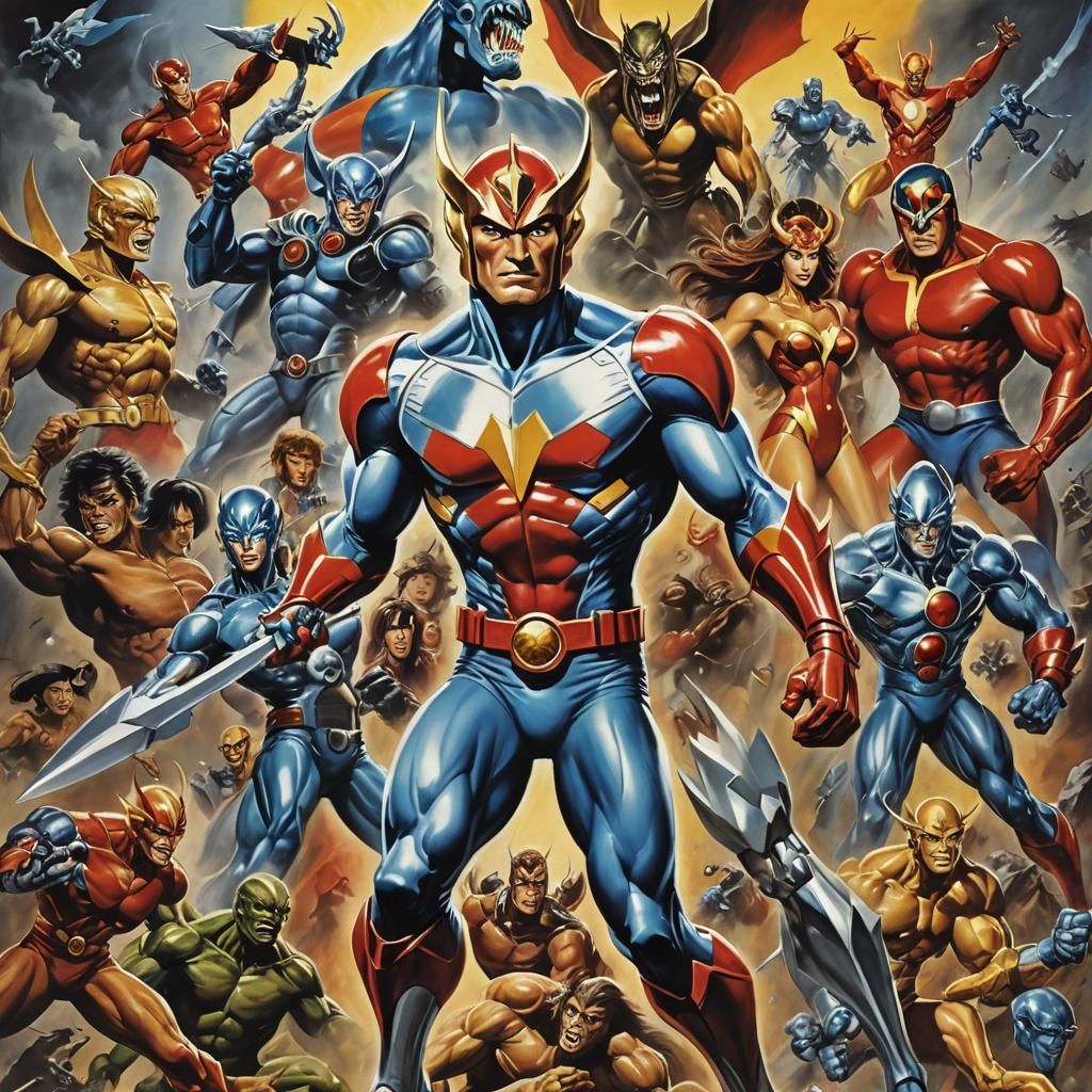 Dynamic Manga-Style Battle Between Heroes and Villains