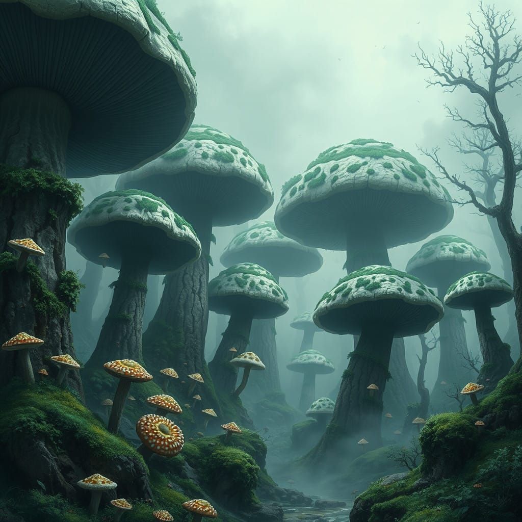 Mystical Mossy Forest in Faint Bioluminescent Glow