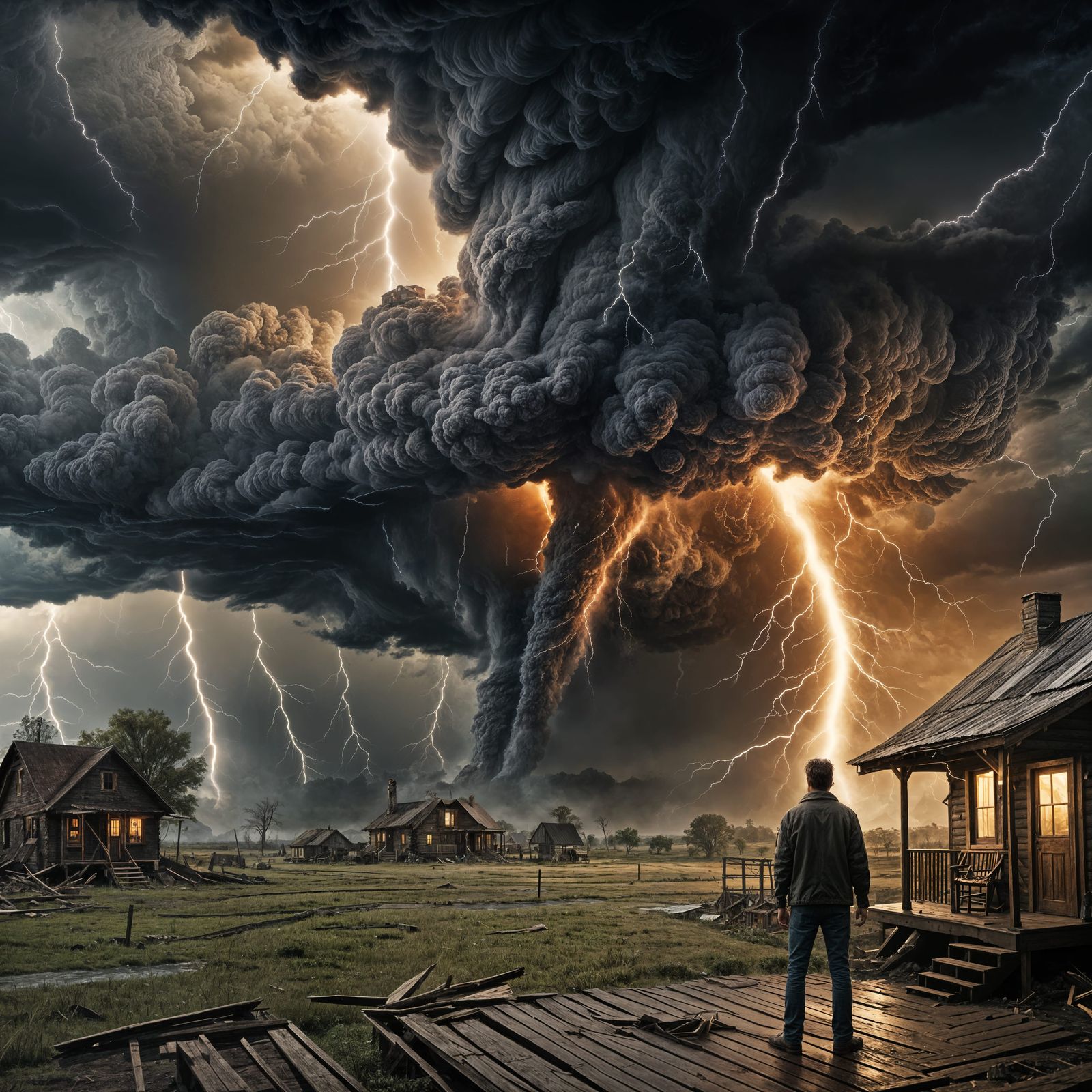 Enormous Tornado Approaches Cabin in Matte Painting Style