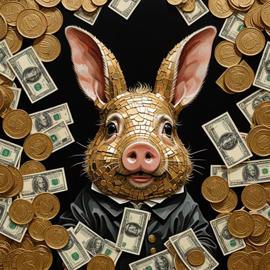 Money Pig-Rabbit Art in Klimt & Caravaggio Style