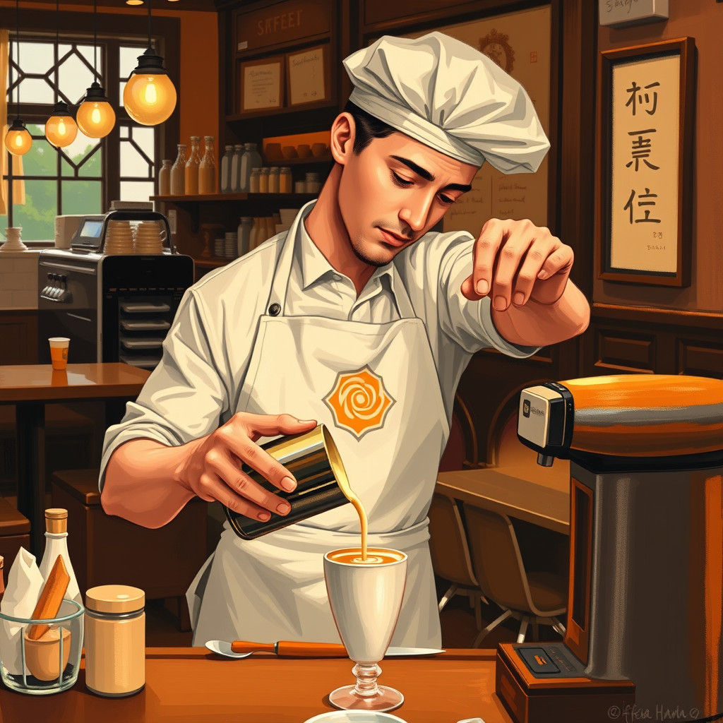 Barista Creates Vivid Rosette Design with Milk Pouring Artis...