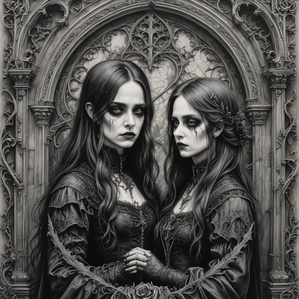 Gothic Love: Hyperdetailed Charcoal Drawing