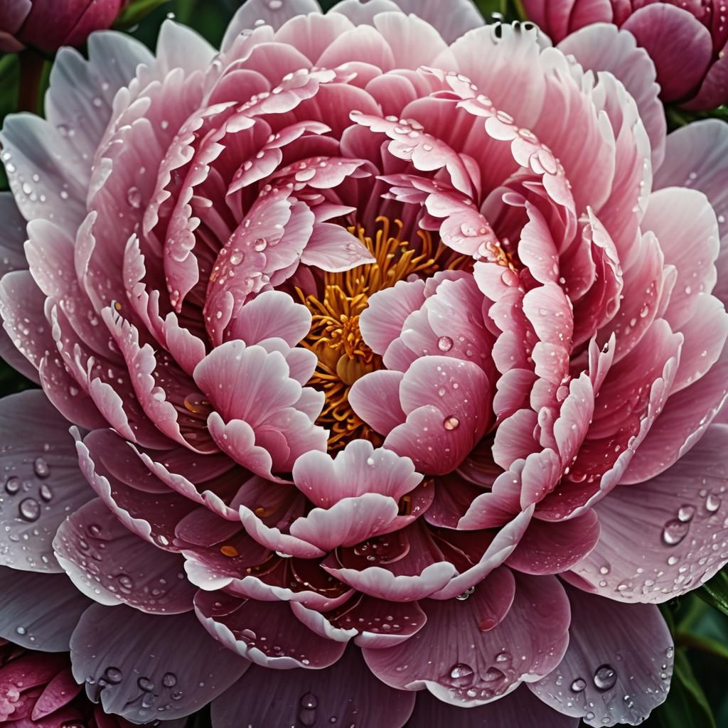 Hyperrealistic Peony Flower with Water Droplets