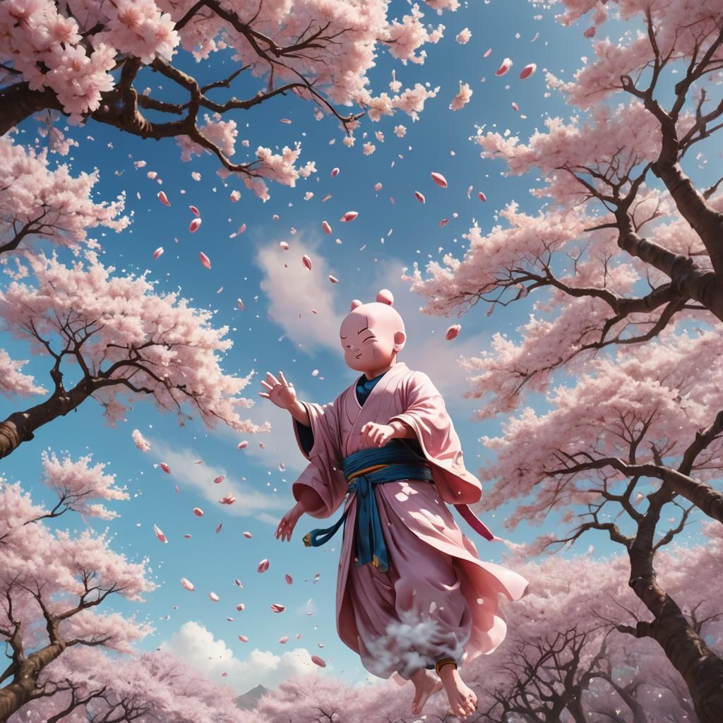 Majin Buu in Dreamy Cherry Blossom Scene