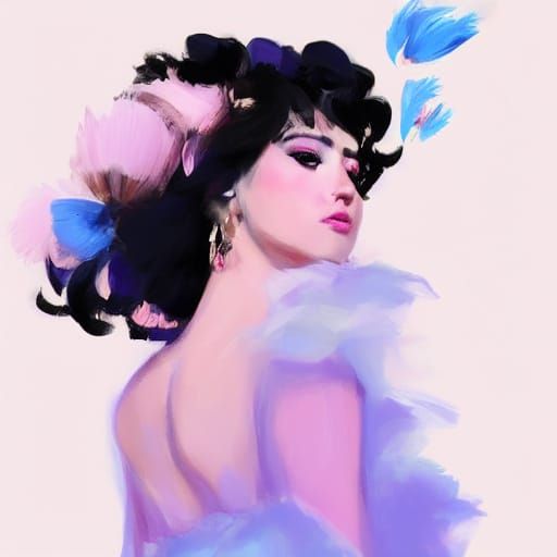 Dreamy Grumpy Anime Girl in Smudged Digital Style