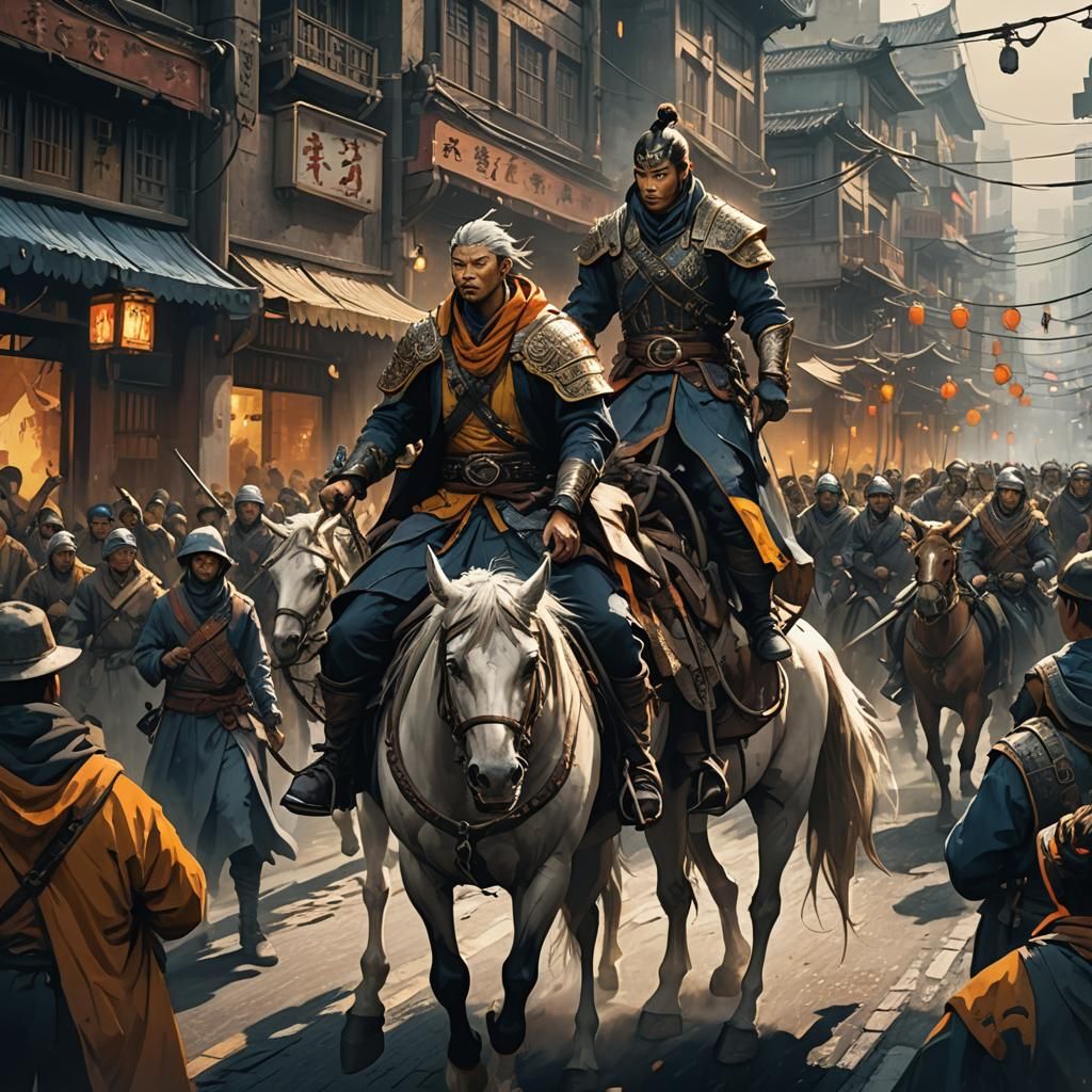 Shackled Riders in Starkly Lit City Street