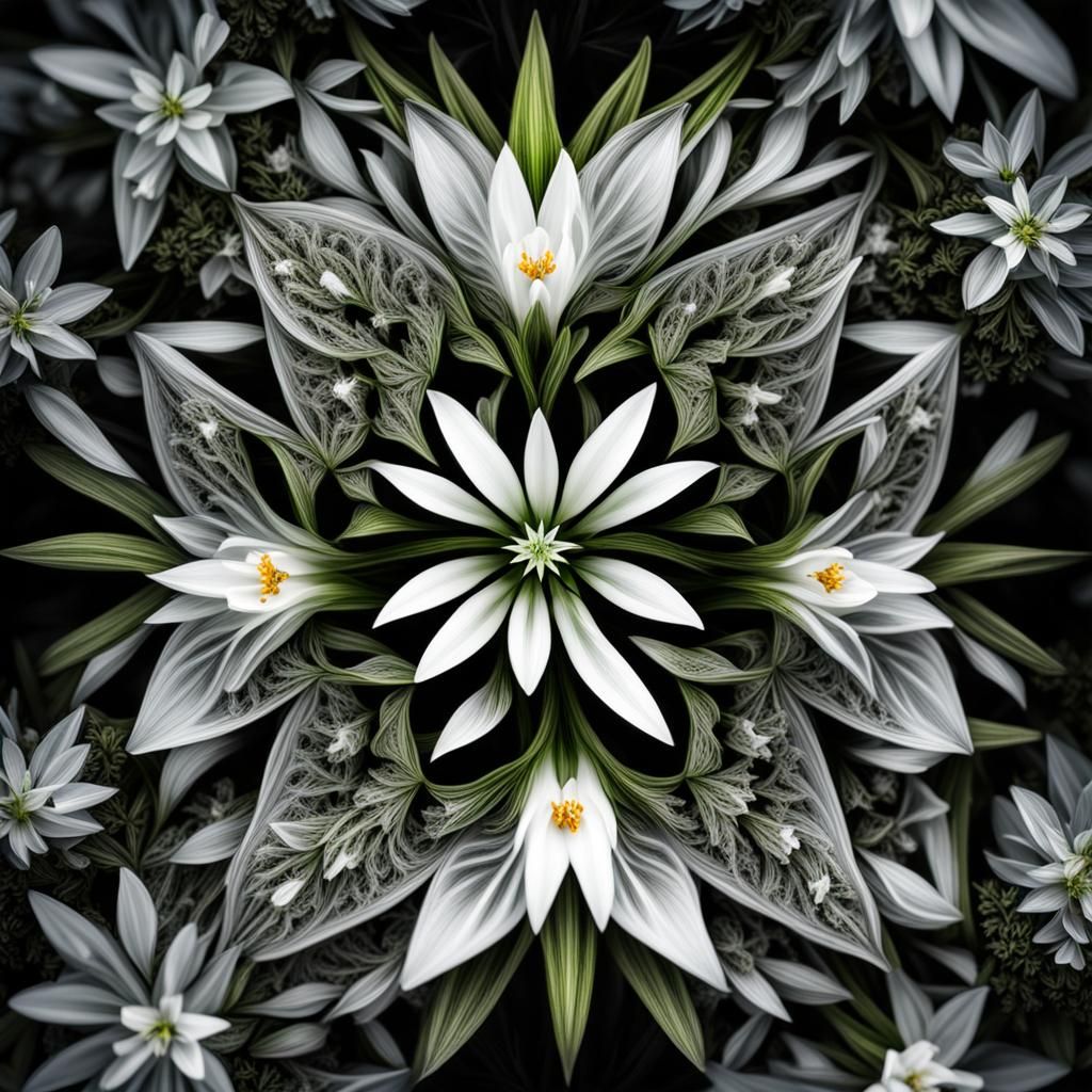 Fractal Snowdrop Star in Dark Forest
