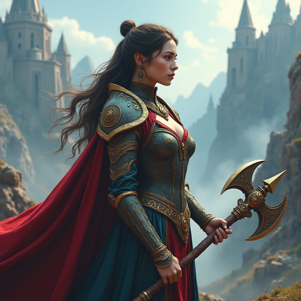 Fantasy Queen with Battle Axe, Matte Painting