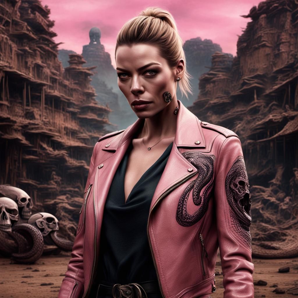 Lauren German in Skull and Cobra Leather Jacket