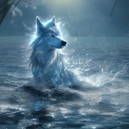 Anime Wolf Girl Lakeside Fantasy Art in Manga Style