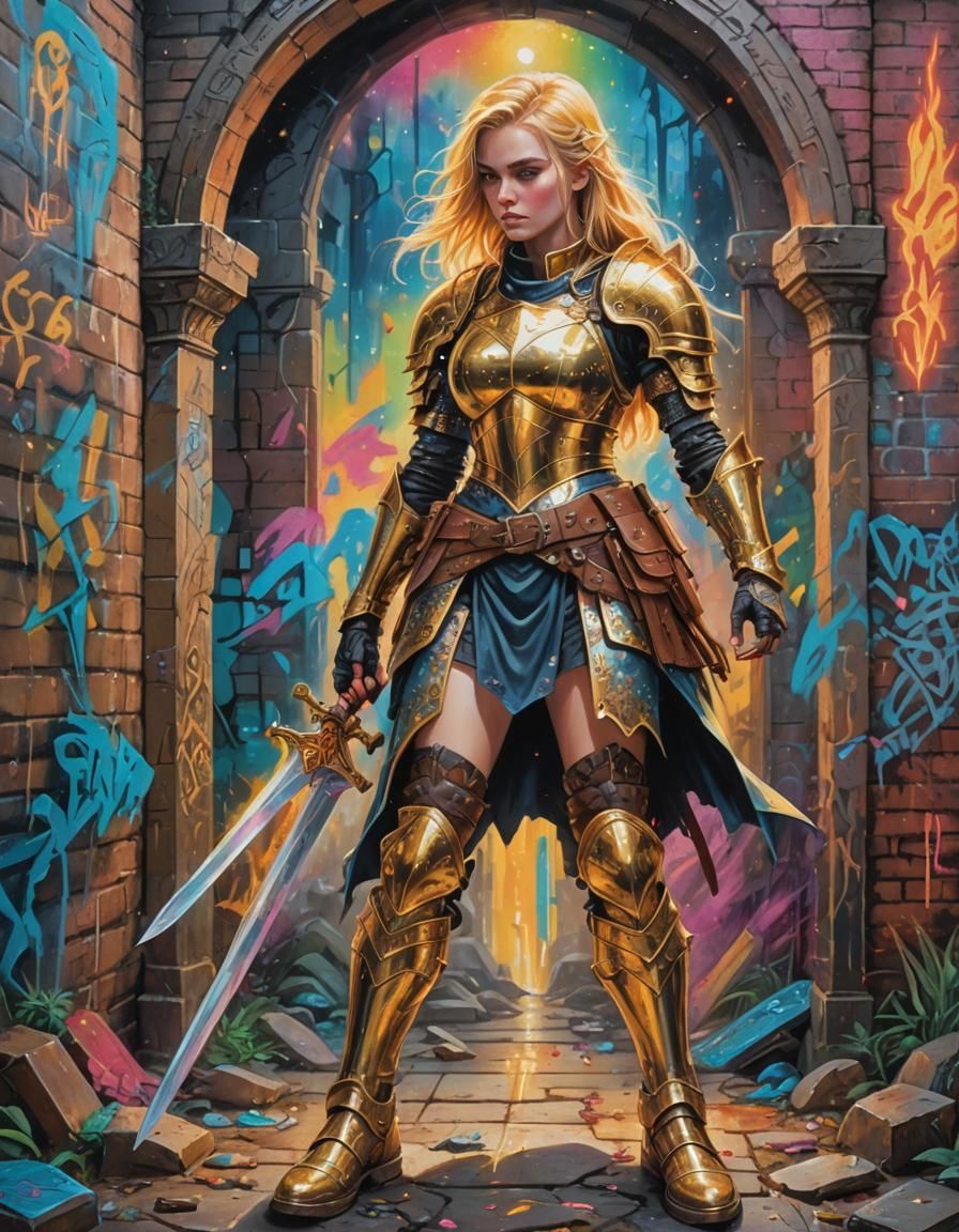 Graffiti Art: Female Paladin Guarding Tomb