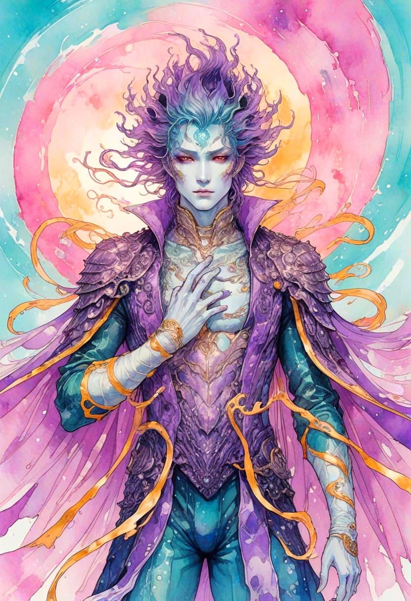 Cosmic Fantasy Merman in Pink and Turquoise