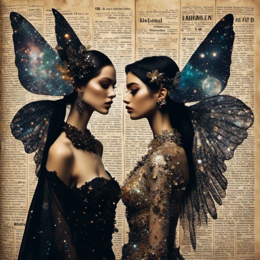 Galactic Fairies with Newspaper Texture Overlay
