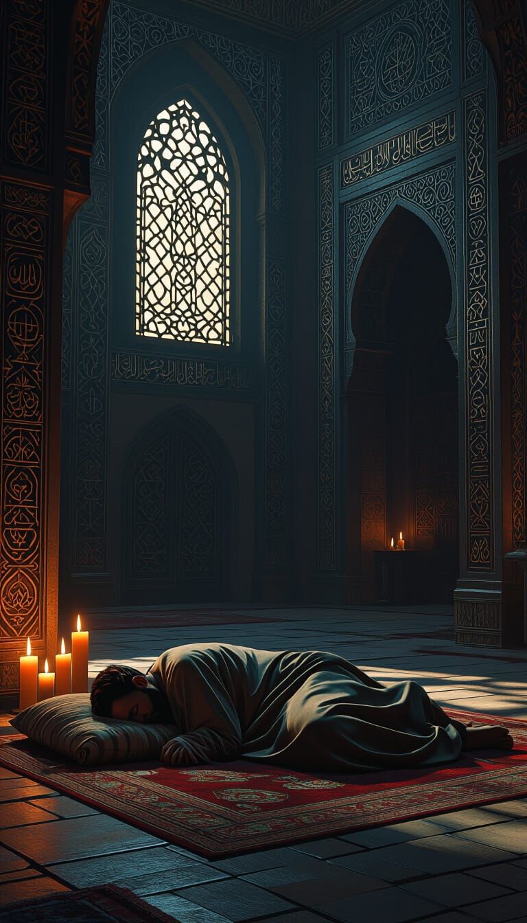 Medieval Room: A Man Sleeping in Islamic Architecture