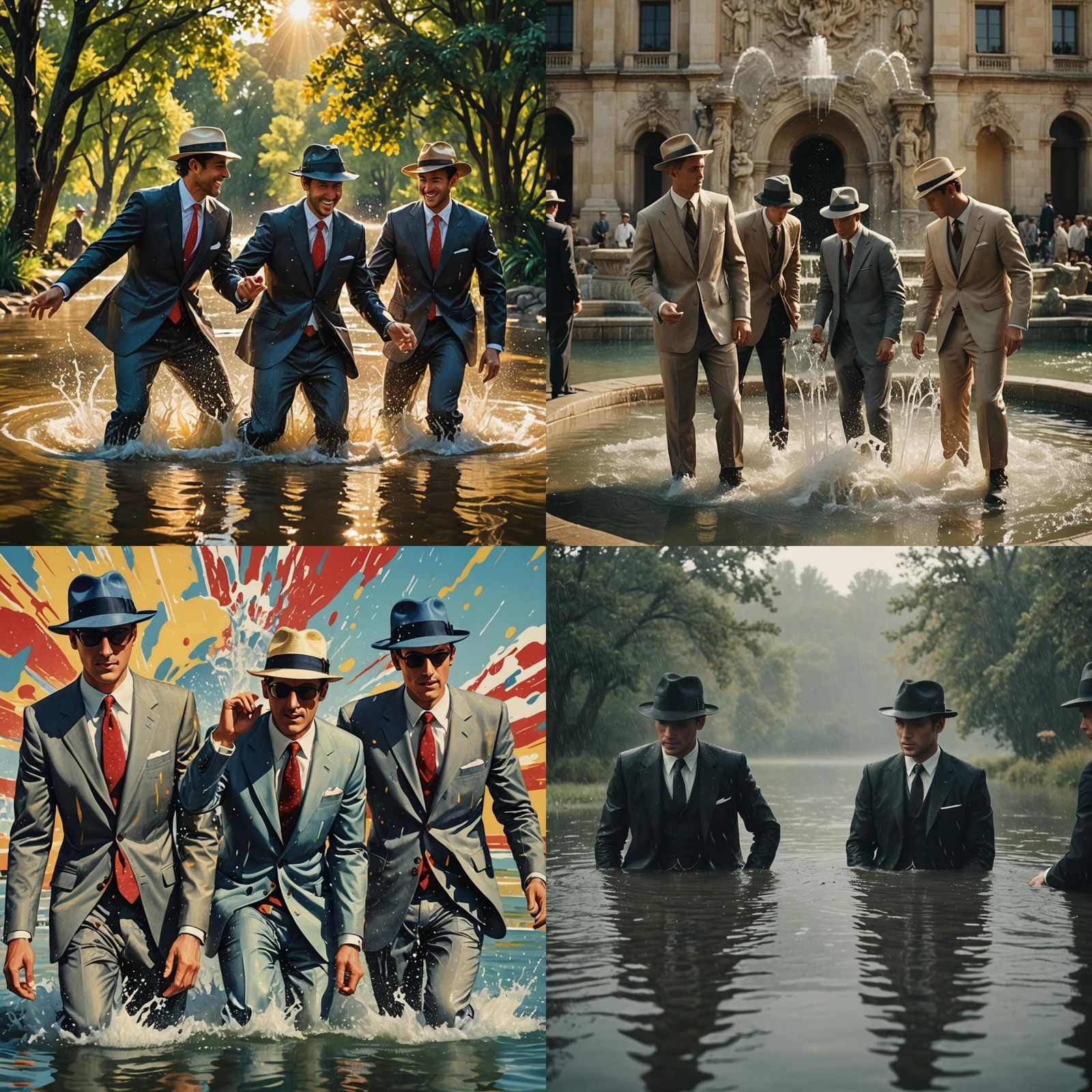 Men in Suits Playfully Frolic in Water