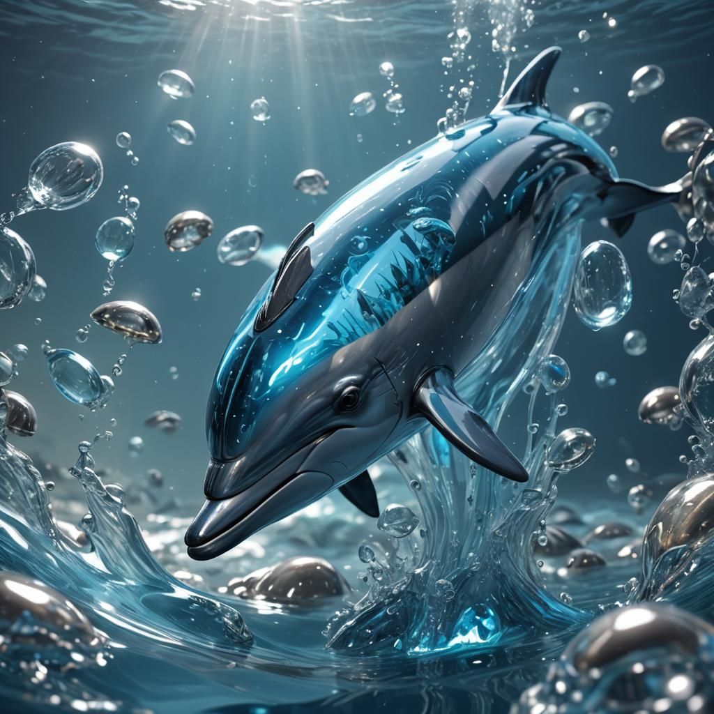 Bioluminescent Dolphin in Crystal Clear Water, Sci-Fi Style