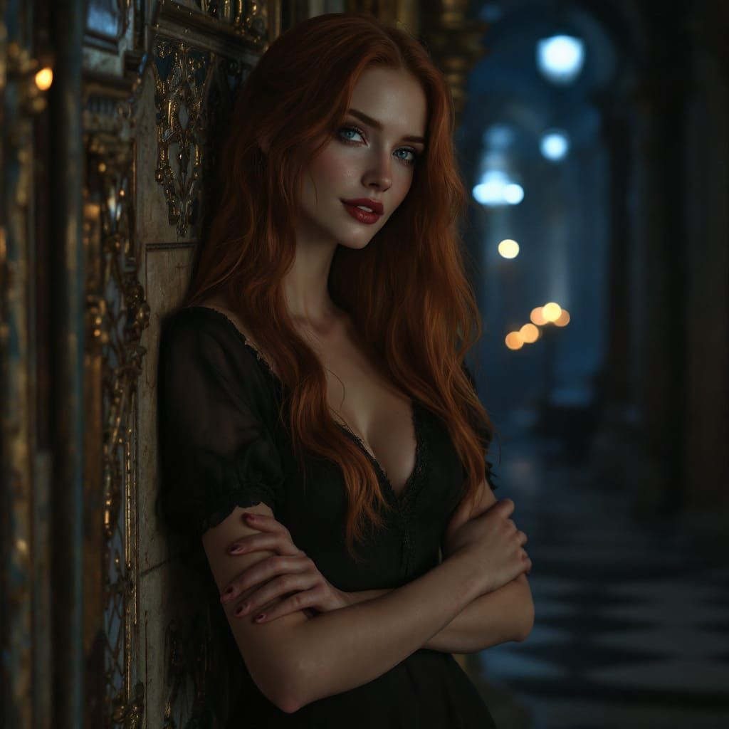 Redhead Vampire Supermodel in Art Nouveau Style