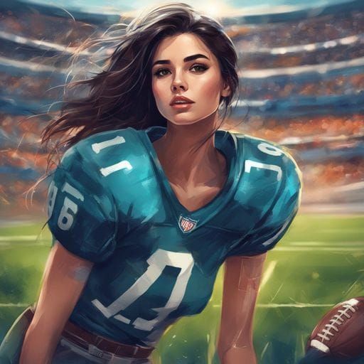 Pretty Girl Plays Football in Stadium: Realistic Portrait