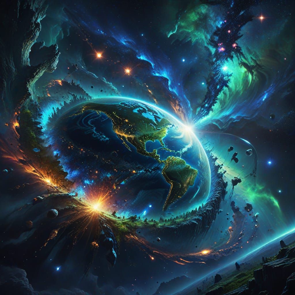 Vibrant Earth Glows in Cosmic Fantasy Digital Painting