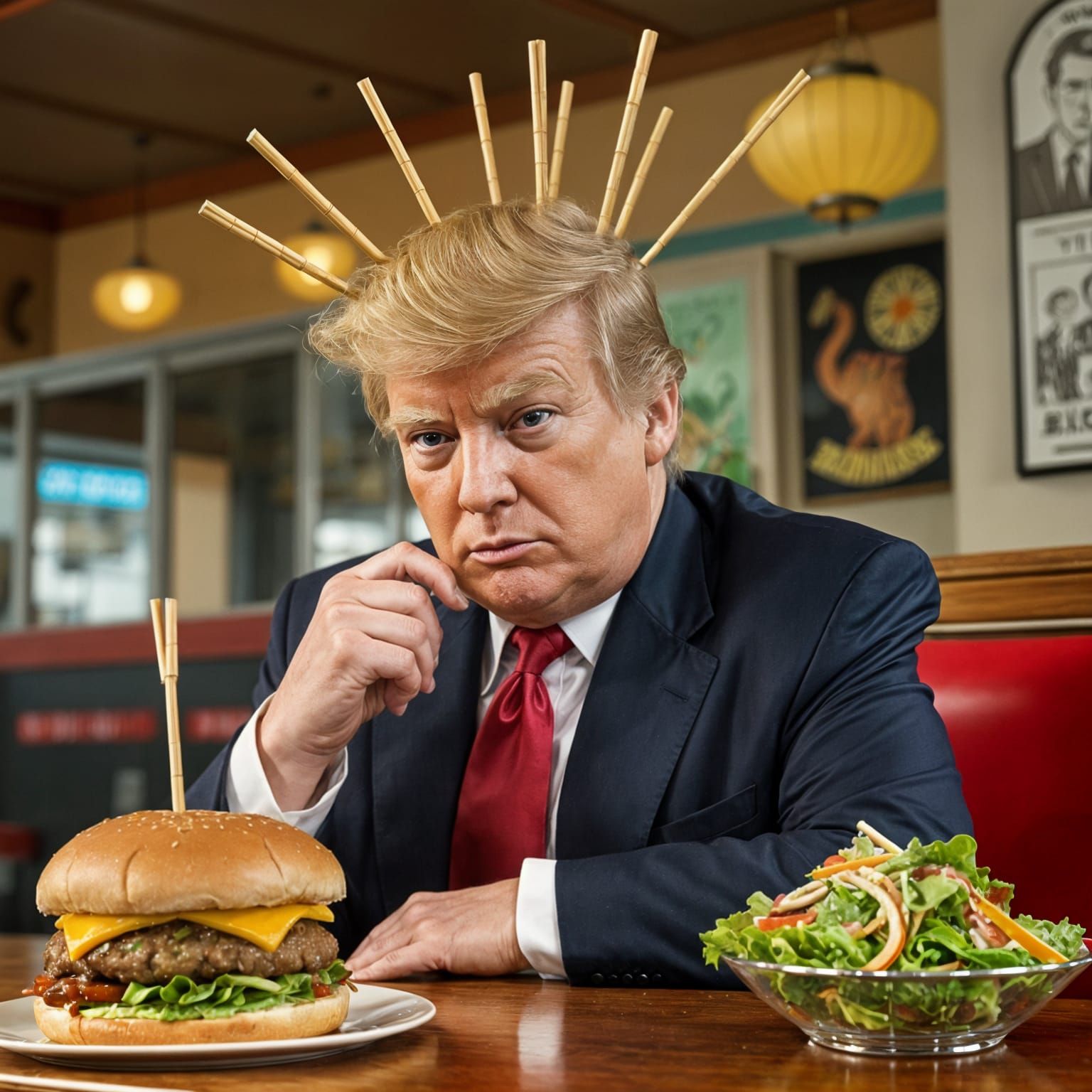 Donald Trump Tries to Make a Decision with Bamboo Hair Stick...