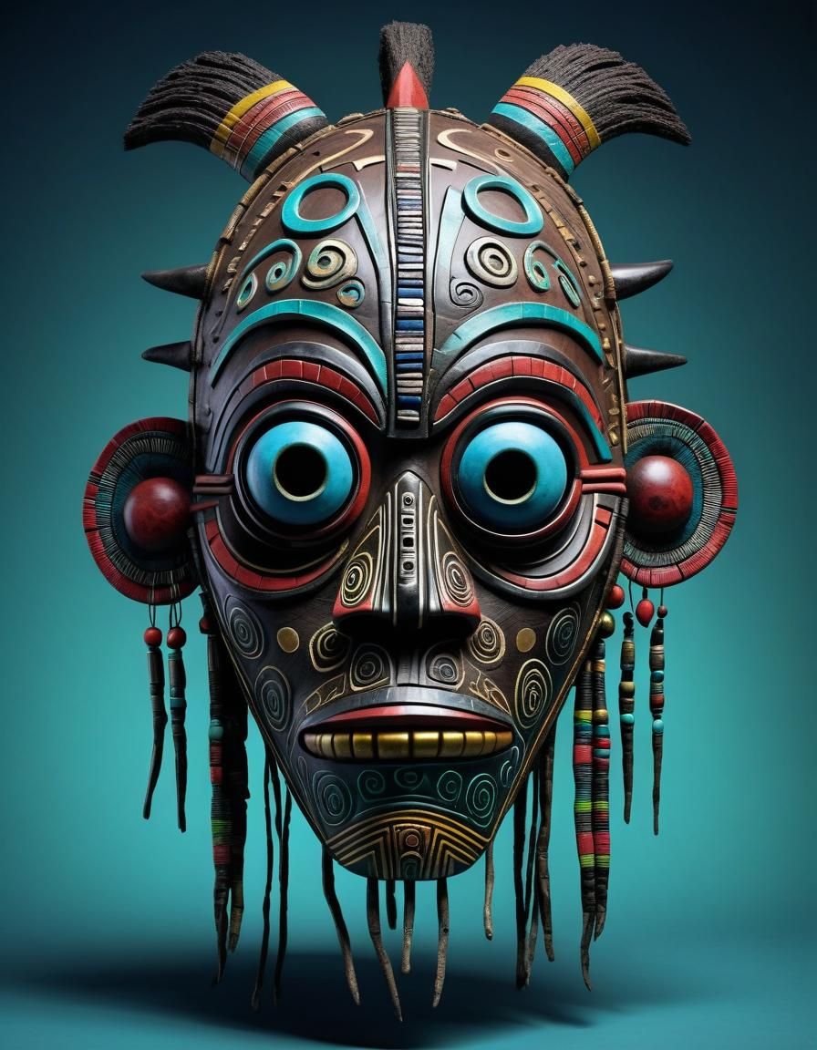 Cyberpunk African Tribal Mask in Gothic Style
