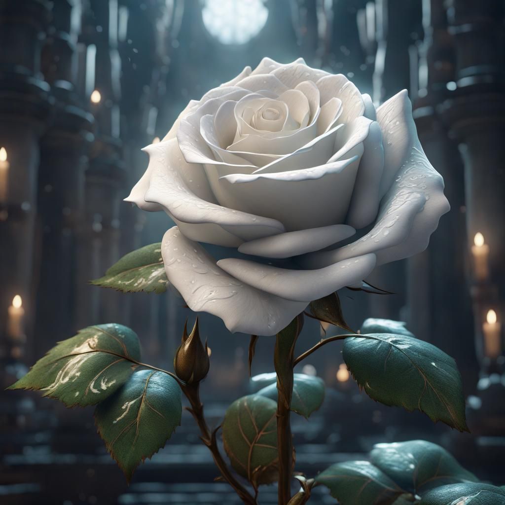 Fantastical White Rose Detailed Matte Painting