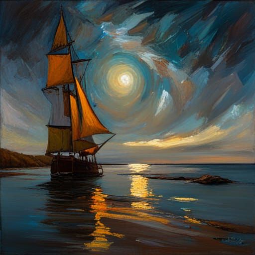 Stars Brightly Shine: Nighttime Oil Painting