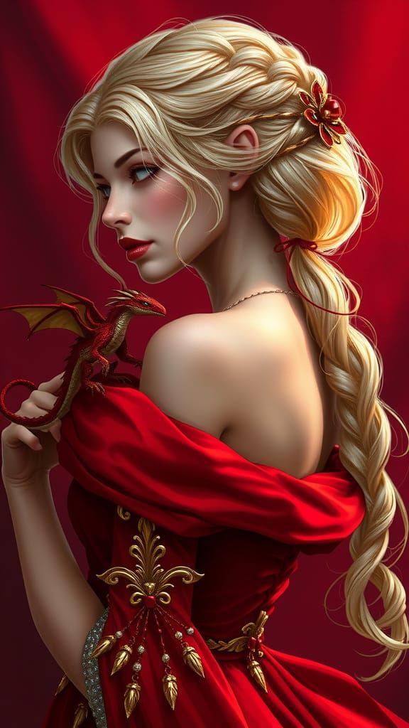 Elegant Fantasy Maiden with Dragon Companion