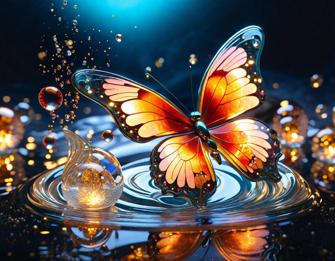 Transparent Marble Butterfly in Art Nouveau Style