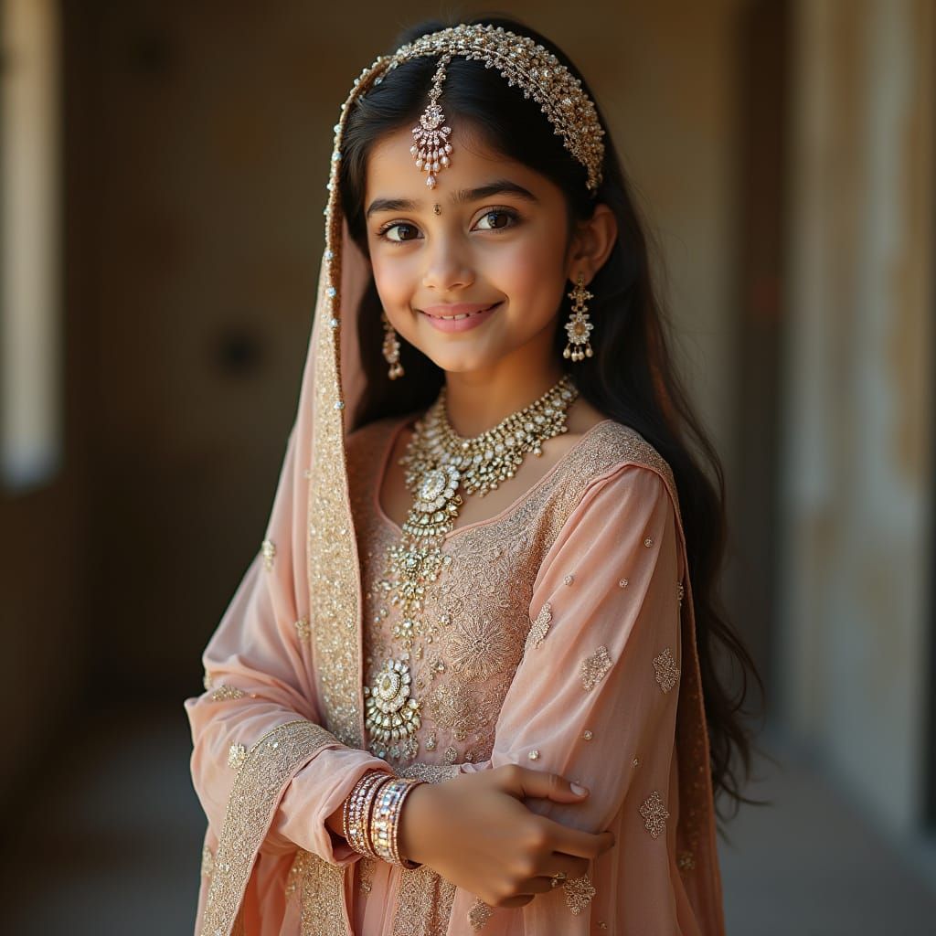 Elegant Pakistani-Inspired Eid Hijab Outfit with Intricate S...