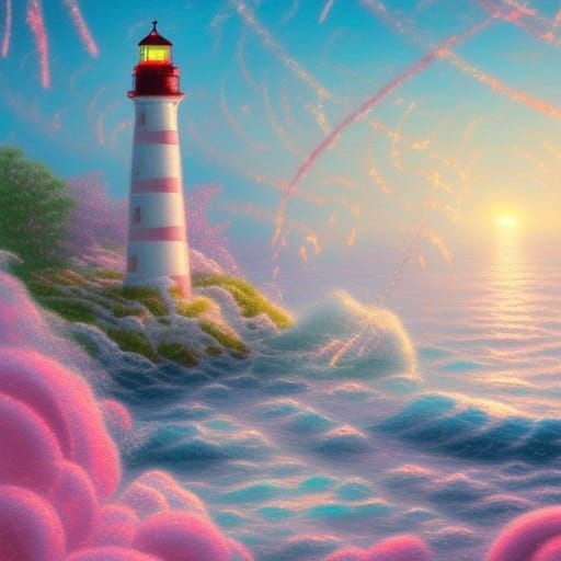 Lighthouse and Candy Ships in Ethereal Sea