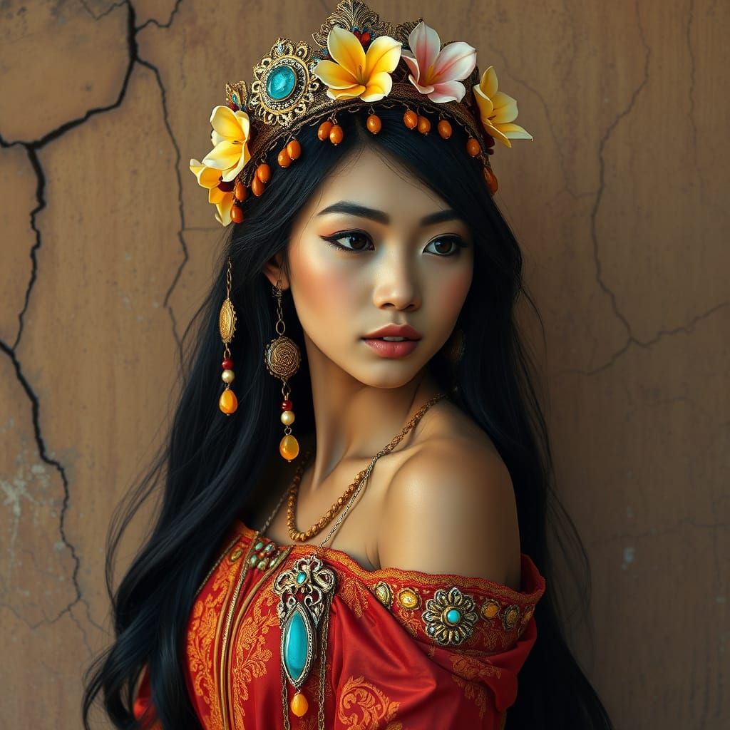 Indonesian Woman in Amber Fantasy Art Style