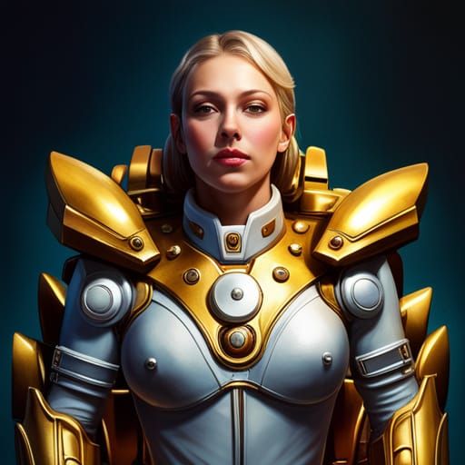 Futuristic Gold and White Chain Robot Woman