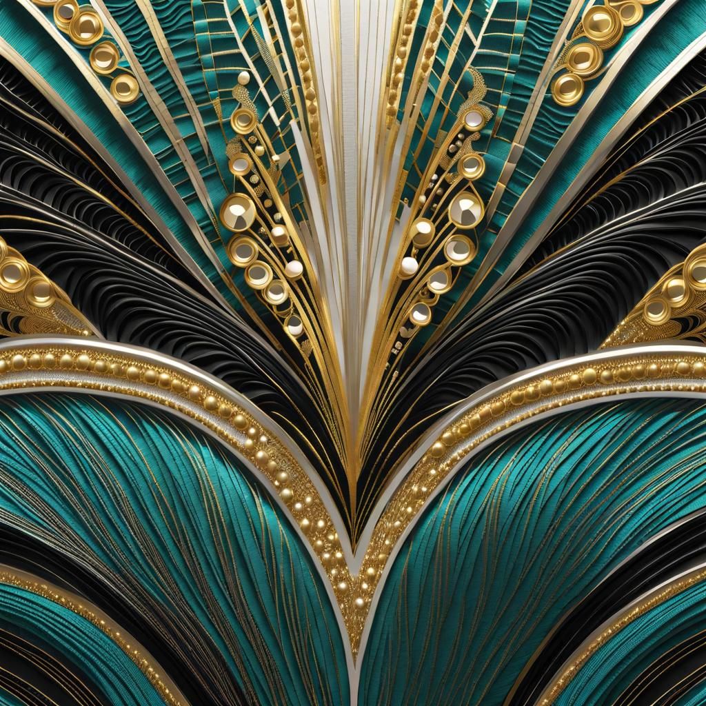 Art Deco Embroidered Wall Hanging with Metallic Accents