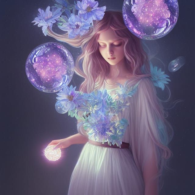 Goddess Creates Magic Bubble in Starry Sky