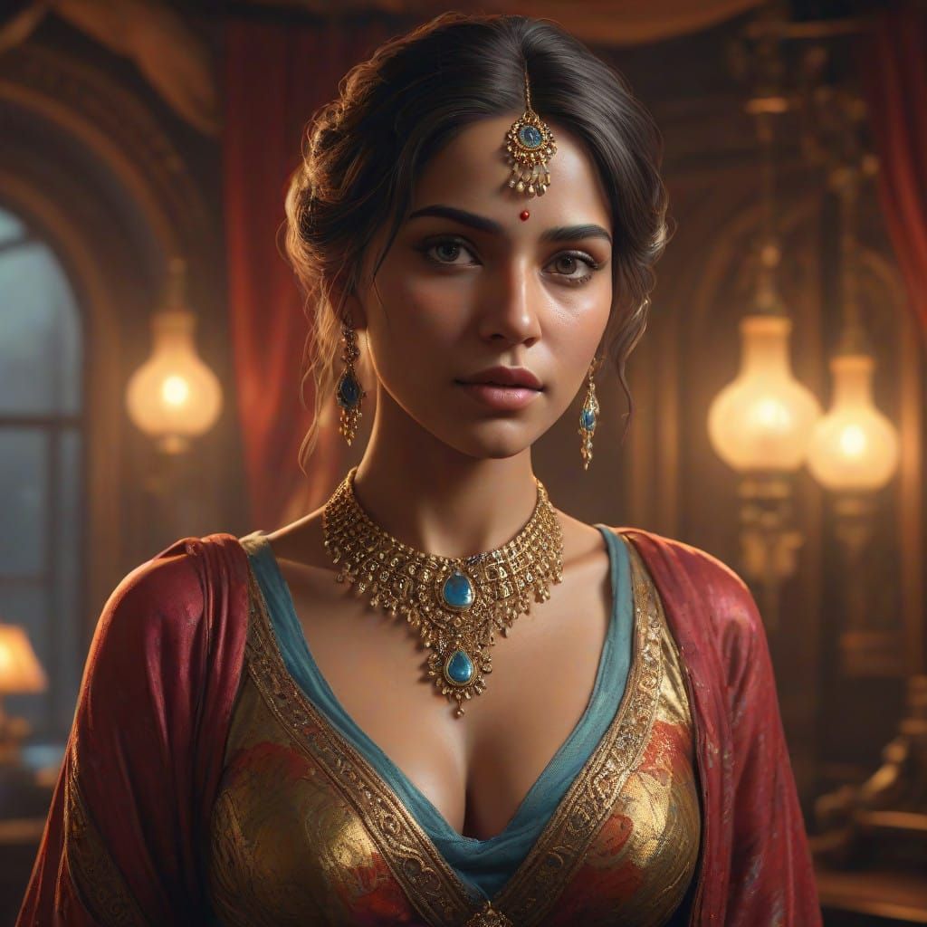 Woman of dreams wrapped in iridescent silk