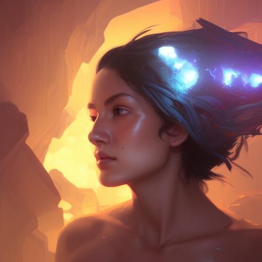 Energy Cave Portrait in Hyperdetailed Art Style