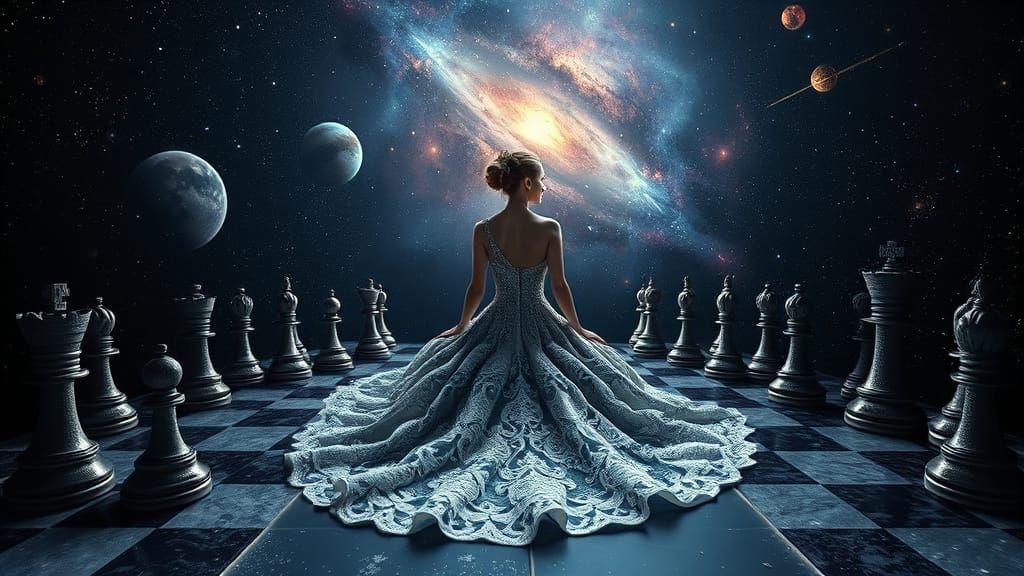 Surreal Queen's Gambit in a Hyperrealistic Chessboard Univer...
