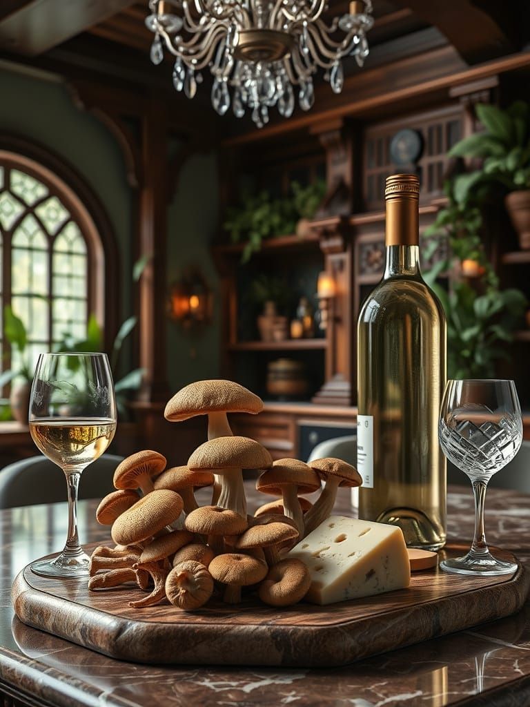 Mystical Charcuterie Board with Rare Mushrooms and Fine Chee...