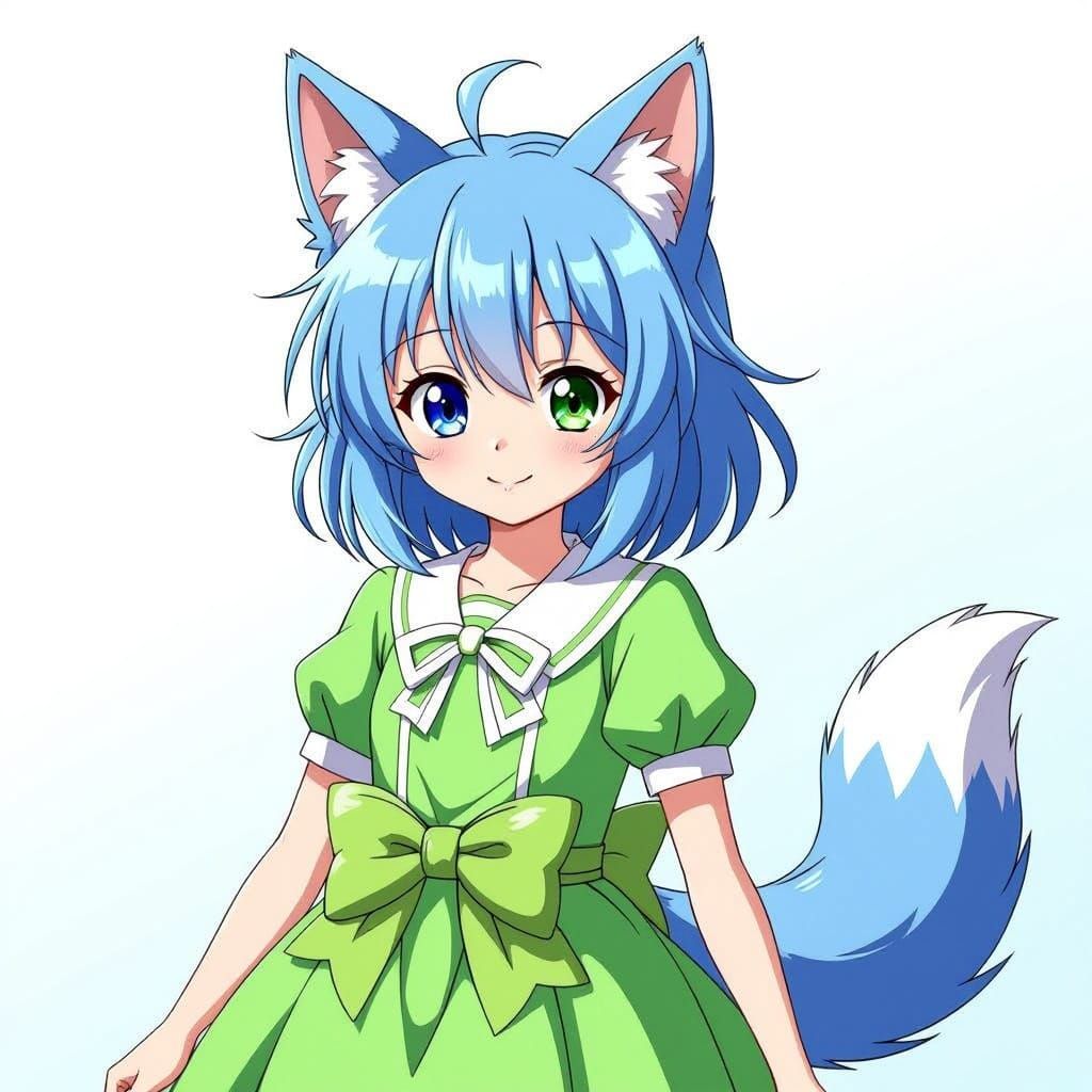 Anime Girl with Wolf Ears and Heterochromia