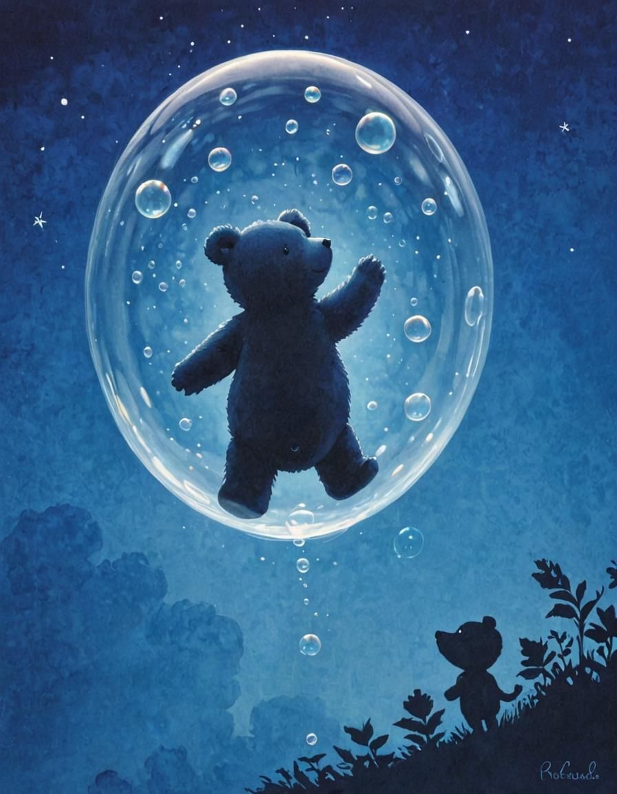 Bubble Portrait of Teddy Bear in Dreamscape