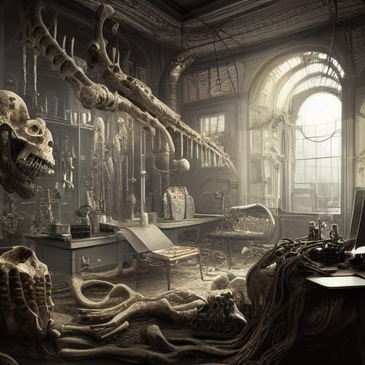 Dramatic Bone Lab in Digital Matte Painting Style