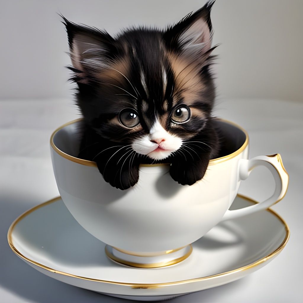 Grumpy Kitten in Teacup: A Study in Cute Discontent