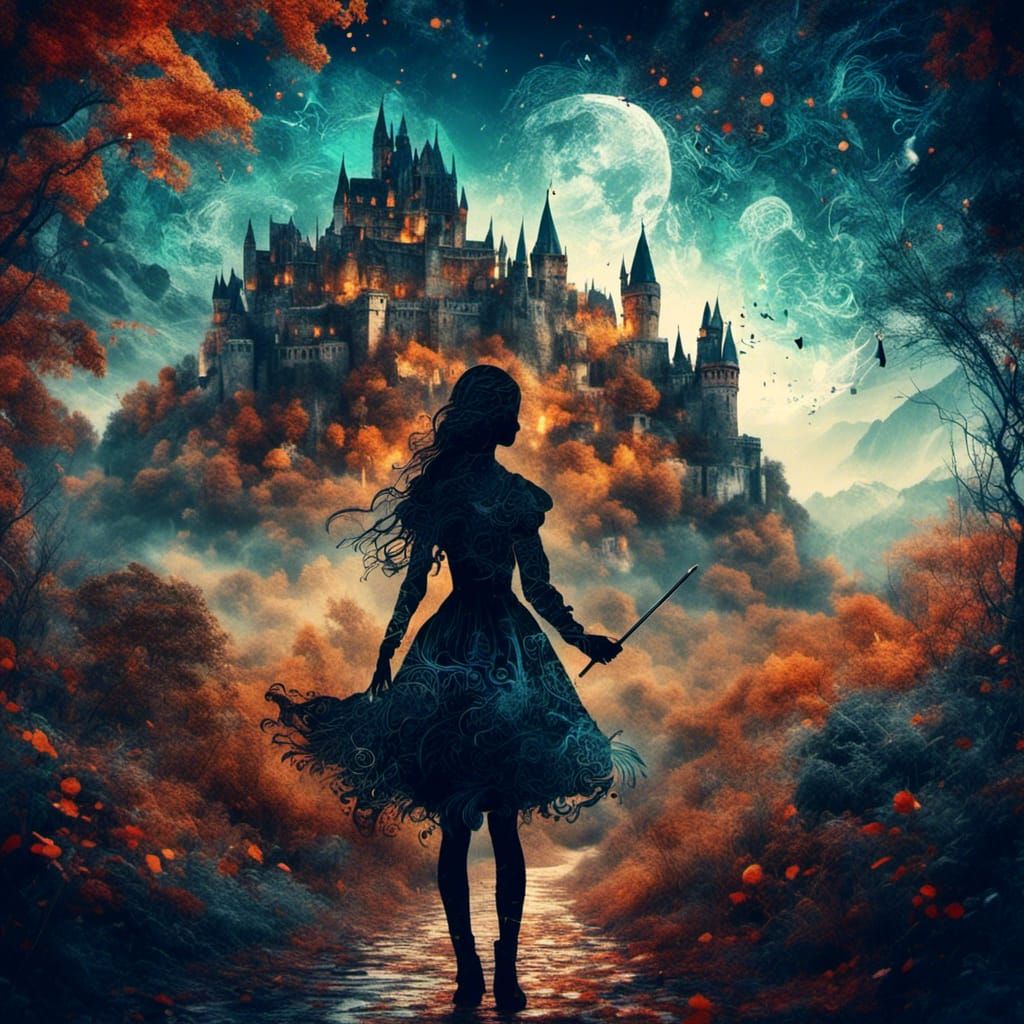 Teenage Writer in Fantasy World Double Exposure